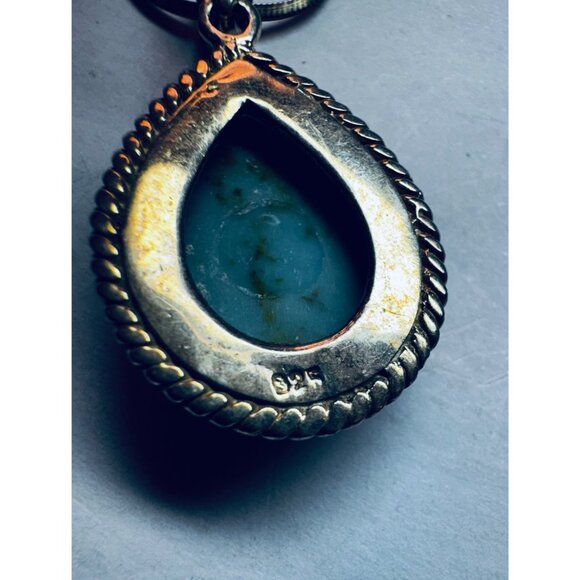 Vintage 925 Sterling Silver Turquoise Teardrop Pendant Necklace 20” Estate - Picture 10 of 10